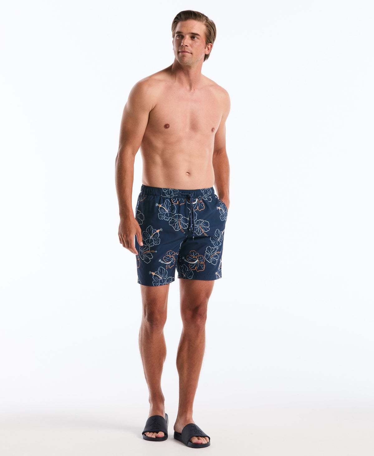 7" Hibiscus Flower Print Swim Short