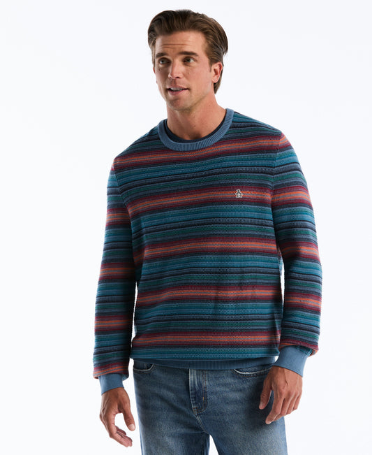 Cotton Blend Striped Crewneck Sweater
