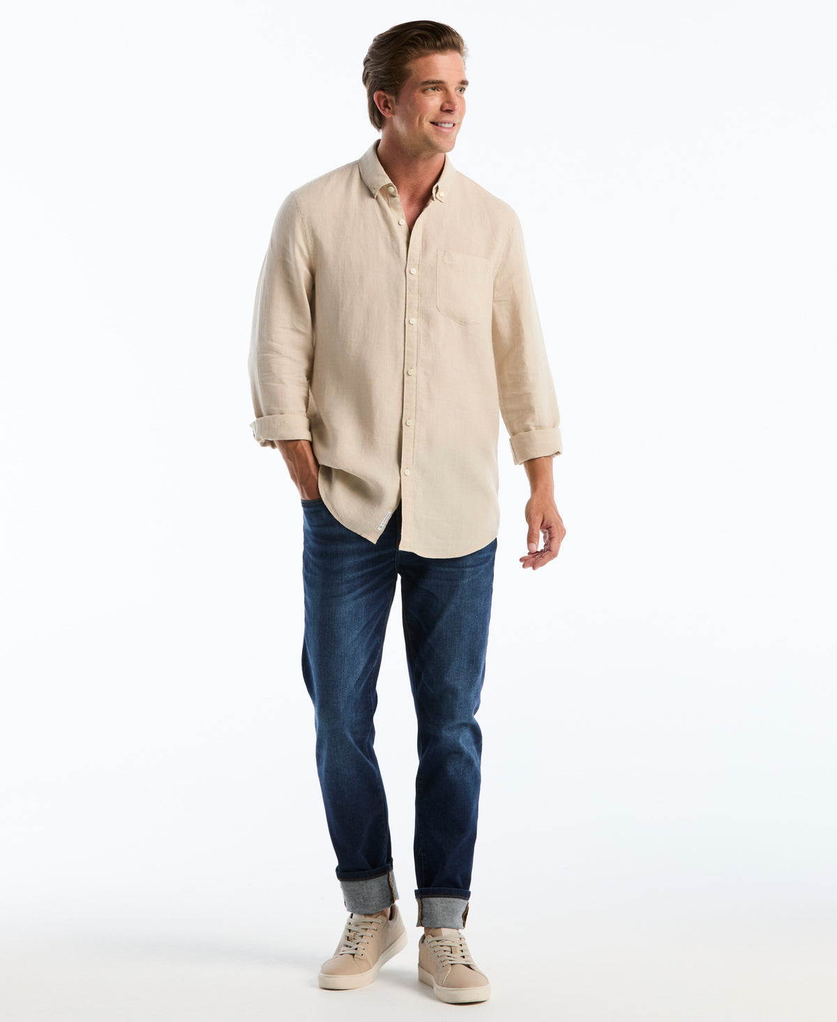 Delave Linen Long Sleeve Pocket Shirt