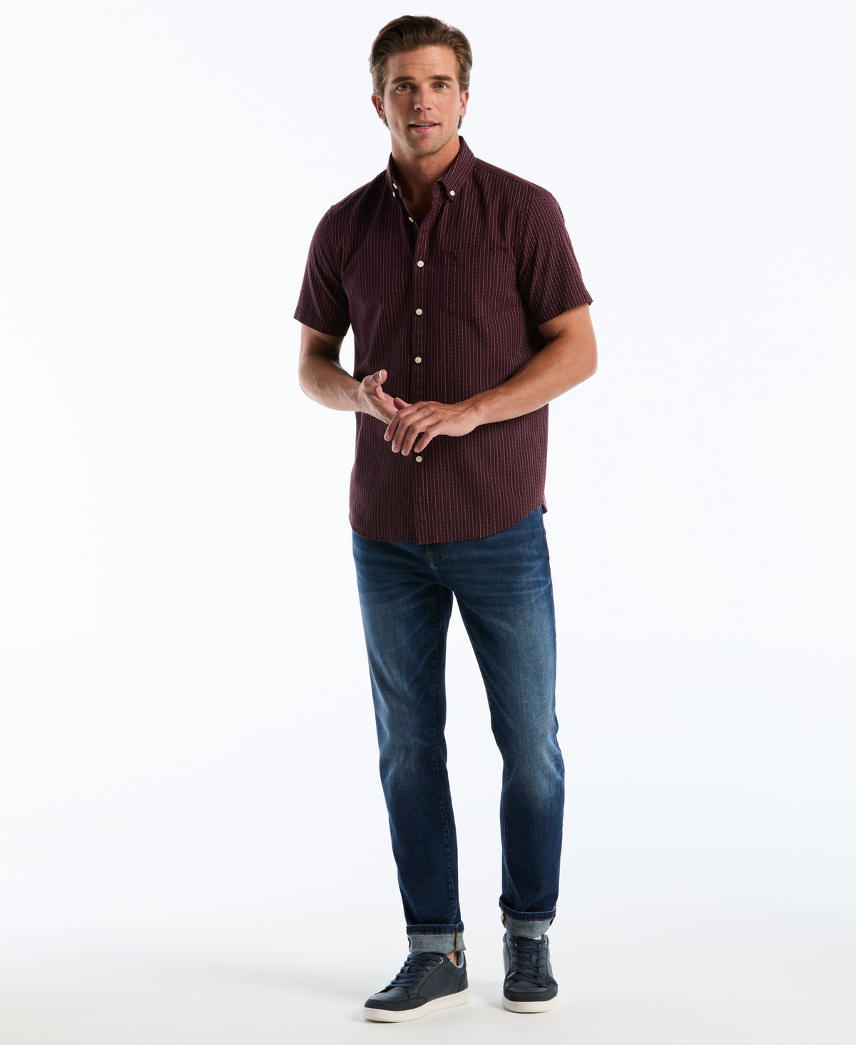 Dobby Button Down Striped Shirt
