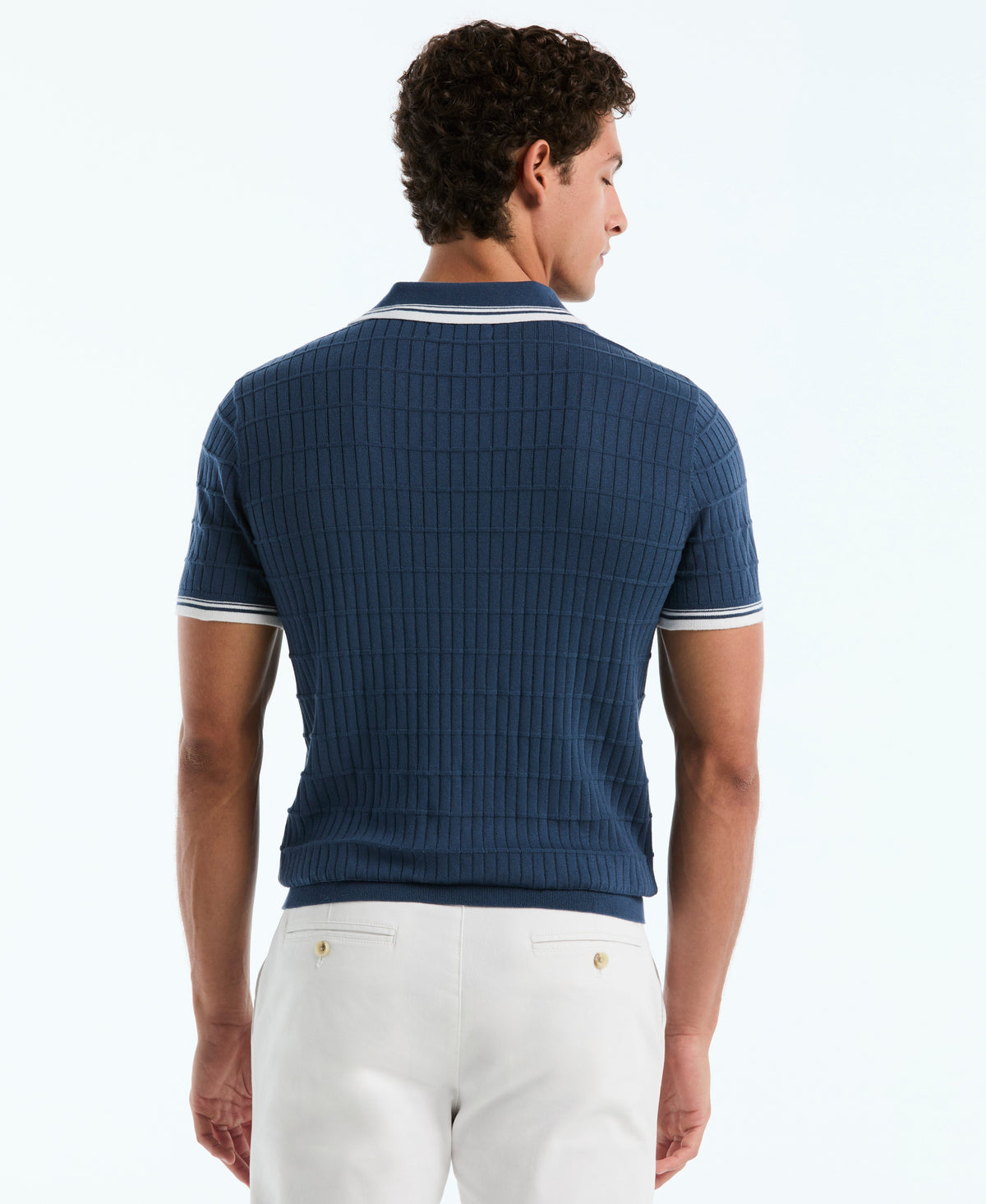 Grid Knit Johnny Collar Sweater Polo