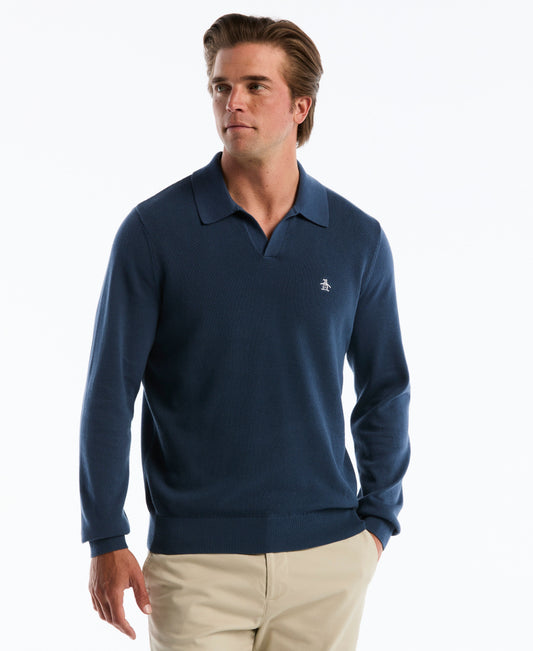 Honeycomb Johnny Collar Long Sleeve Sweater Polo