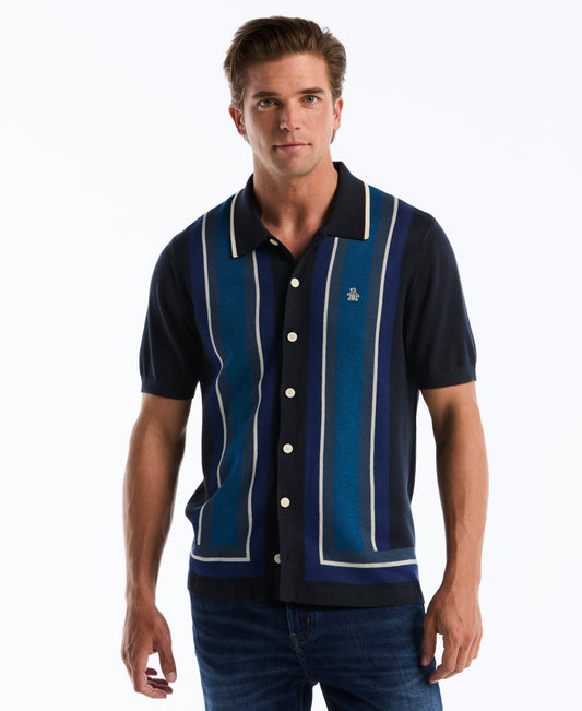 Jacquard Blend Button-Up Sweater Polo