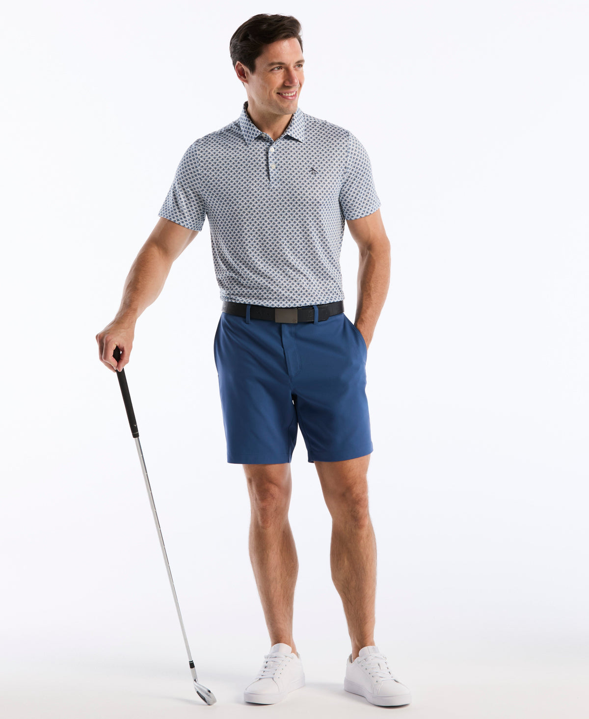 Retro Geometric Print Golf Polo