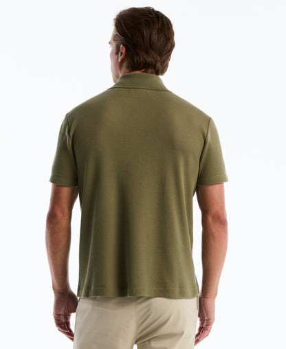 Waffle Button Front Knit Polo