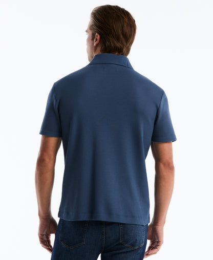Waffle Button Front Knit Polo